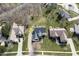 Overhead view of a beautiful home surrounded by lush greenery and mature trees in a well-established neighborhood at 1351 Sullivans Rdg, Zionsville, IN 46077