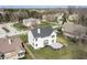 Aerial view of a pristine home in a residential neighborhood with well-maintained lawns and mature trees at 1351 Sullivans Rdg, Zionsville, IN 46077