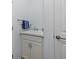 Well-lit bathroom with a vanity, blue towel, and clean, modern design at 3121 Arkle Rd, Westfield, IN 46074