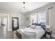 Spacious bedroom with a large bed, two windows providing natural light, and an elegant light fixture at 3345 Ruckle St, Indianapolis, IN 46205