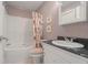 Bathroom featuring a shower and a marble countertop vanity at 999 Box Turtle Ct, Columbus, IN 47201