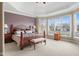 This spacious primary bedroom features tray ceilings, a seating area and large windows at 999 Box Turtle Ct, Columbus, IN 47201