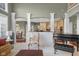 Living room view into dining area and kitchen, with architectural details at 999 Box Turtle Ct, Columbus, IN 47201