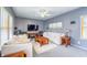 Bright living room with plush seating, wooden accents, and a large television at 11229 Echo Ridge Ln, Indianapolis, IN 46236
