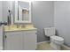 Powder room with a framed mirror, a white cabinet, and a white toilet at 12161 Pebblebrooke Ct, Indianapolis, IN 46236