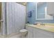 Well-lit bathroom with a shower curtain and a neutral-toned vanity at 12161 Pebblebrooke Ct, Indianapolis, IN 46236