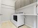 Efficient laundry room with modern appliances, storage cabinets, and a folding table for added convenience at 18271 Lake Winds Dr, Westfield, IN 46074