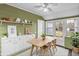 Dining room features light-colored wood furniture, decor, and olive green walls at 214 W Elbert St, Indianapolis, IN 46217