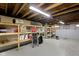 Spacious unfinished basement featuring a concrete floor, exposed ceiling, and shelving for storage at 3960 N Park Ave, Indianapolis, IN 46205
