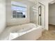 Bright bathroom showcasing a jacuzzi tub, walk-in shower, and a large window for ample natural light at 5099 Nicodemus Dr, Plainfield, IN 46168