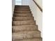 Carpeted staircase featuring a wooden handrail and natural light, enhancing the home's interior at 6417 E Clarks Hill Ct, Camby, IN 46113