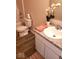 Bathroom features a tub and shower combination, toilet, and vanity with decor at 7835 E 296Th St, Atlanta, IN 46031