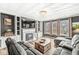 Cozy living room with a fireplace, built-in shelving, and comfortable seating at 11789 Langham Crescent Ct, Fishers, IN 46037