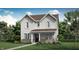 Charming two-story home with white siding, brown roof, covered porch and well-manicured lawn at 15371 Alperton Rd, Fishers, IN 46037