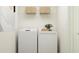 Functional laundry room featuring a modern washer and dryer, ample counter space, and practical storage solutions at 15371 Alperton Rd, Fishers, IN 46037
