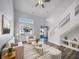 Bright living room with a ceiling fan, large window, and plush rug at 2632 Frasier Fir Dr, Greenwood, IN 46143