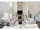 Spacious living room with a striking stone fireplace, high ceilings, and stylish decor at 3989 Birkdale Dr, Carmel, IN 46033