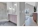 This bathroom features a large glass shower, double sink vanity, and modern fixtures at 8146 W 875 S, Pendleton, IN 46064