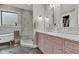 Beautiful bathroom featuring marble, a modern soaking tub, and a glass shower with bench at 8146 W 875 S, Pendleton, IN 46064