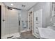 Modern bathroom with a sleek glass-enclosed shower, stylish vanity, and contemporary fixtures at 8146 W 875 S, Pendleton, IN 46064