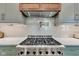 Close up of chef's kitchen featuring a professional grade stove and custom backsplash at 8146 W 875 S, Pendleton, IN 46064