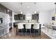 Modern kitchen with stainless steel appliances, dark wood cabinets, and a large island with seating at 10155 Pepper Tree Ln, Noblesville, IN 46060