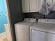 Modern laundry room equipped with a new Samsung washing machine, and ample storage space at 1016 Alden Dr, Fortville, IN 46040