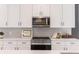 Close-up of a modern kitchen with stainless steel microwave, oven, and backsplash at 2051 Columbia Ave, Indianapolis, IN 46202