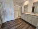 Bathroom with double vanity, quartz countertop, and a glass-enclosed shower stall at 3181 W Keepsake Ln, Monrovia, IN 46157