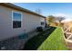 Well-maintained backyard with green grass, stone garden bed and wooden fence at 5846 Edgewood Trace Blvd, Indianapolis, IN 46239