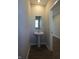 Hallway bathroom with pedestal sink and mirror, offering a simple yet functional design at 735 Locust Dr, Danville, IN 46122
