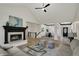 Open living space with fireplace and view to the dining area at 12618 E 86Th St, Indianapolis, IN 46236