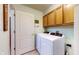 Functional laundry room with washer, dryer, and ample storage cabinets at 1304 Vicksburg S Dr, Greenwood, IN 46143