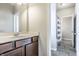 Bathroom featuring a single vanity and shower/tub combo, with neutral wall paint at 3641 Shady Lake Dr, Westfield, IN 46074