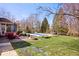 Well-manicured backyard with a pool, patio, and firepit at 3976 Bent Tree Ln, Greenwood, IN 46143
