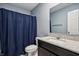 Clean bathroom with modern vanity, granite countertop, and a shower featuring a contemporary mirror at 5150 Bramwell Ln, Whitestown, IN 46075
