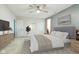 Comfortable main bedroom featuring a cozy bed, soft carpet, and a tranquil atmosphere for restful nights at 5150 Bramwell Ln, Whitestown, IN 46075
