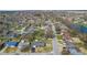 Wide aerial shot of a quiet residential neighborhood with tree-lined streets and cozy homes at 5240 Magnolia Dr, Columbus, IN 47203