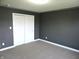 This carpeted bedroom features modern gray walls, white trim, and a closet with a door at 6418 W Oxford Ln, McCordsville, IN 46055