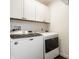 Functional laundry area equipped with modern, front-loading washer and dryer units at 6733 Dorchester Dr, Zionsville, IN 46077