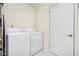 Functional laundry area featuring standard washer and dryer units, set against a neutral backdrop at 7349 Castleton Farms N Dr, Indianapolis, IN 46256