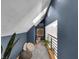 Bright hallway with blue walls, gray carpet, skylight, and decorative pillows, leading to an open area at 827 N Park Ave, Indianapolis, IN 46202