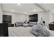 Basement features neutral carpet, modern furniture, and a projector for entertainment at 10237 Sand Run Ln, Fortville, IN 46040