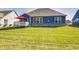 Backyard showcasing a well-maintained lawn, patio, and stylish blue home exterior at 11598 Platt St, Noblesville, IN 46060