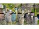 A high angle aerial view shows the home and neighborhood in early spring at 136 W 43Rd St, Indianapolis, IN 46208