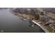 Aerial view showcasing the property's waterfront location, private docks, and scenic views at 2005 Dakota Dr, Noblesville, IN 46062