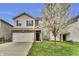 Charming two-story home with brick and vinyl siding, featuring a well-manicured lawn and blooming tree at 2468 Shadow Bend Dr, Columbus, IN 47201