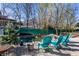 Backyard pond featuring a rock border, natural landscaping, and Adirondack chairs on a gravel patio at 3926 Rookwood Ave, Indianapolis, IN 46208