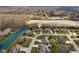 Aerial view of the neighborhood highlighting proximity to pond and common areas at 400 S Prairie Trce, Muncie, IN 47304