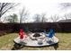Cozy backyard firepit area with chairs and gravel, perfect for entertaining guests outdoors at 511 Windward Ln, Plainfield, IN 46168